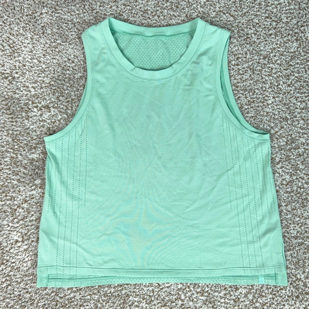 Lululemon Tank Women Small Mint Green Training Breathable Mesh Crop Sleeveless